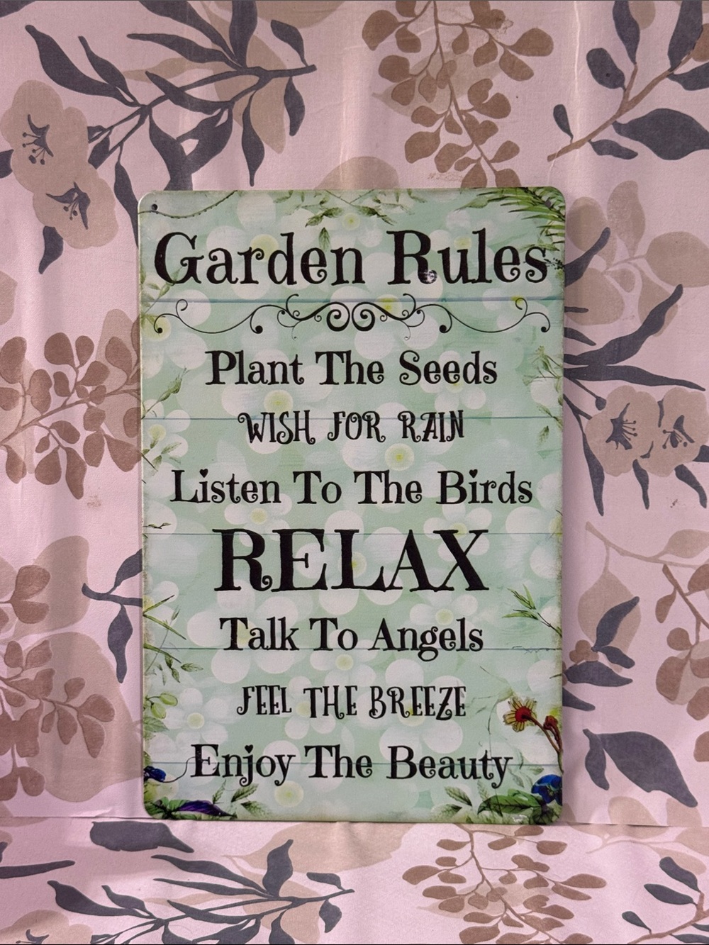 Garden Rules Wall Sign - Mint Green Relaxing Decor